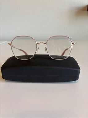 Longchamp Rose Gold and Pink Hexagonal Eyeglasses